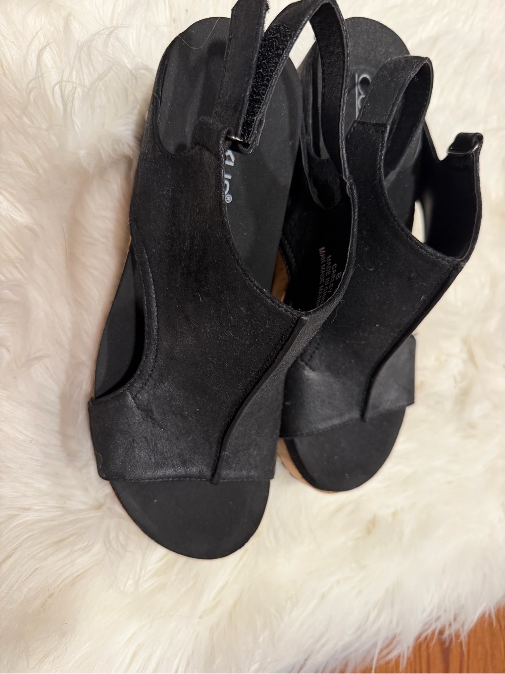 Women's Black Suede Slingback Wedge Sandals
